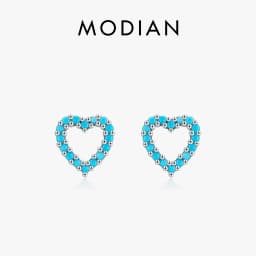 MODIAN Simple 925 Sterling Silver Exquisite Romantic Turquoise Hearts Stud Earrings For Women Birthday Gifts Jewelry