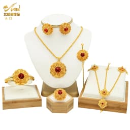 ANIID Ethiopian 24k Gold Plated 6PCS Jewelry Sets For Women Indian Dubai High Quality Necklace Set Wedding Party Gifts