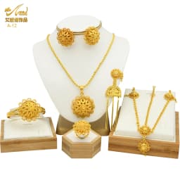 ANIID Ethiopian 24k Gold Plated 6PCS Jewelry Sets For Women Indian Dubai High Quality Necklace Set Wedding Party Gifts