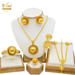 ANIID Ethiopian 24k Gold Plated 6PCS Jewelry Sets For Women Indian Dubai High Quality Necklace Set Wedding Party Gifts