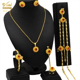 ANIID Ethiopian 24k Gold Plated 6PCS Jewelry Sets For Women Indian Dubai High Quality Necklace Set Wedding Party Gifts