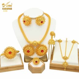 ANIID Ethiopian 24k Gold Plated 6PCS Jewelry Sets For Women Indian Dubai High Quality Necklace Set Wedding Party Gifts