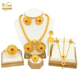 ANIID Ethiopian 24k Gold Plated 6PCS Jewelry Sets For Women Indian Dubai High Quality Necklace Set Wedding Party Gifts