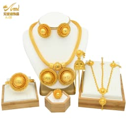 ANIID Ethiopian 24k Gold Plated 6PCS Jewelry Sets For Women Indian Dubai High Quality Necklace Set Wedding Party Gifts