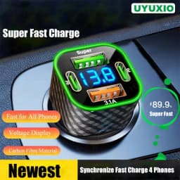 UYUXIO USB C Car Phone Charger Dual PD 4 in 1 with Voltage Display Super Fast Charge Adapter for iPhone Xiaomi Oppo Vivo Samsung