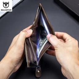 BULLCAPTAIN Men RFID Blocking Bifold Wallet Genuine Leather Card Holder Wallets with 15 Card Slots