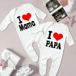 I Love Papa&I Love Mama Print Baby Sleepsuit Baby Coming Home Outfit Newbron Shower Gift Boy Girl Sleepsuit Infant White Romper