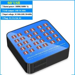 300W/200W/100W 10/20/40/60 Ports USB Charger Display For Android iPhone Adapter Multifunctional HUB Charging Station Dock Socket