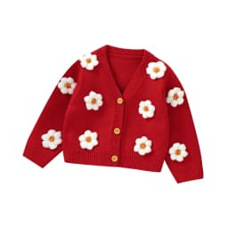 Sweet Long Sleeve V-neck Single Breasted Baby Girls Spring & Fall Coat Knitted Acrylic Babies Cardigan For 6-36 Months Newborn
