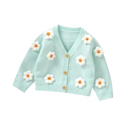 Sweet Long Sleeve V-neck Single Breasted Baby Girls Spring & Fall Coat Knitted Acrylic Babies Cardigan For 6-36 Months Newborn