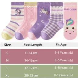 Spring Children's Socks Cute Cartoon Unicorn Pattern Cotton Socks Baby Girls Mid Calf Autumn Winter Socks 5 Pairs