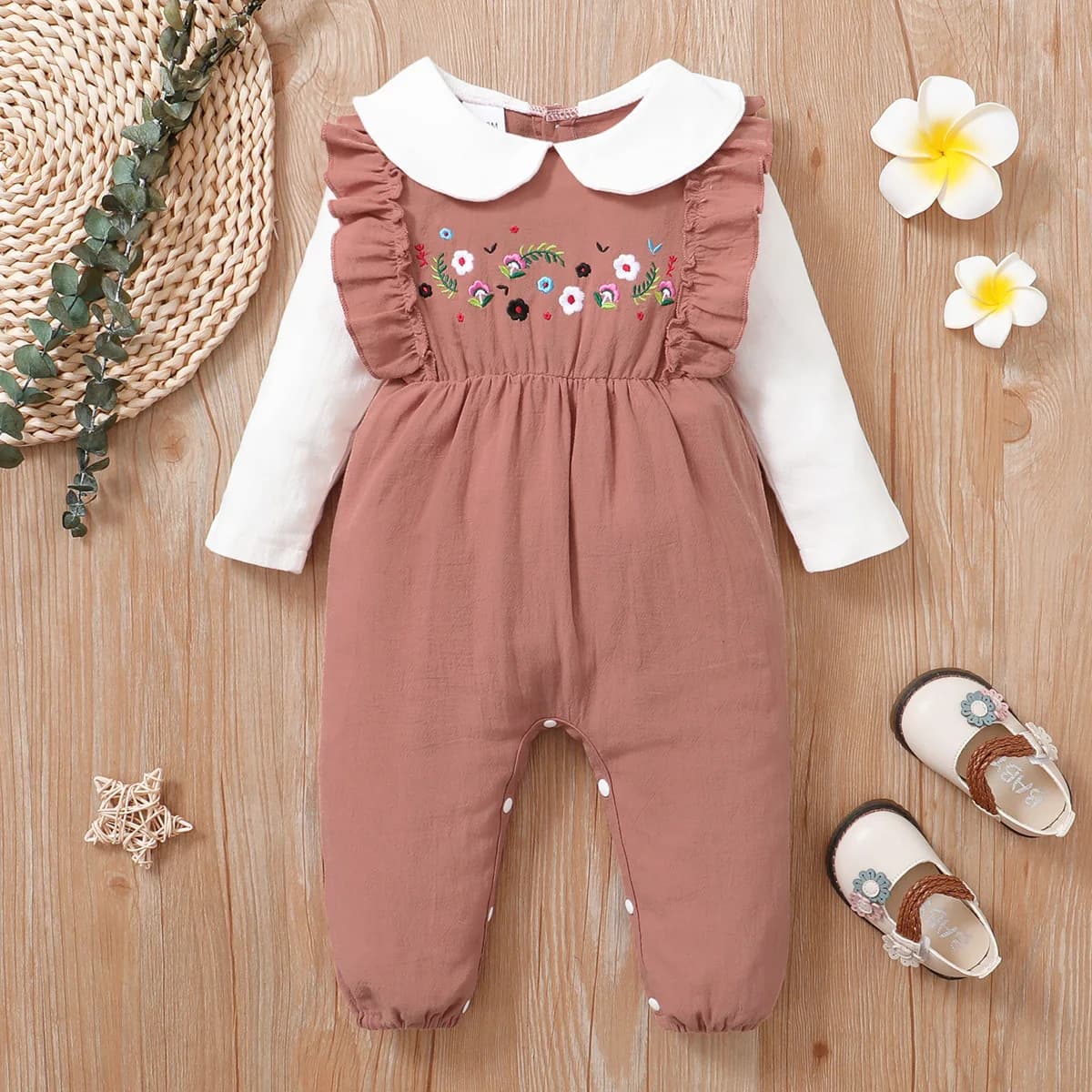 Newborn Baby 'Pure Cotton Flower Pattern Color Blocked Comfortable Long Sleeves Bodysuit 0-18 Month Female Baby Crawling Suit