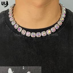 ULJ 12mm Square Hip Hop Iced Out Black Tennis Chains Reinstones Hiphop Necklace&Bracelet Luxury Copper Iced Out Cuban Jewelry