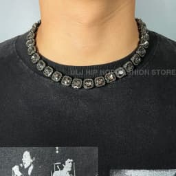 ULJ 12mm Square Hip Hop Iced Out Black Tennis Chains Reinstones Hiphop Necklace&Bracelet Luxury Copper Iced Out Cuban Jewelry