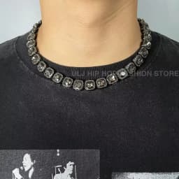 ULJ 12mm Square Hip Hop Iced Out Black Tennis Chains Reinstones Hiphop Necklace&Bracelet Luxury Copper Iced Out Cuban Jewelry