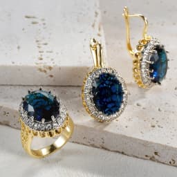 Ellipse design inlaid vermiculite suit ring earrings Copper grade 18K gold fashion jewelry banquet luxury accessories