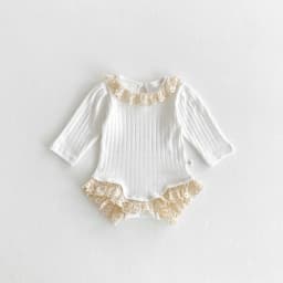 Autumn and Winter Baby Korean Style Lace Round Neck Hollow Pit Strip Long-Sleeved Boomsuit Baby Girl's Hem Lace Boomsuit