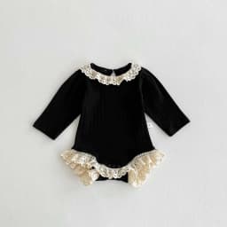 Autumn and Winter Baby Korean Style Lace Round Neck Hollow Pit Strip Long-Sleeved Boomsuit Baby Girl's Hem Lace Boomsuit