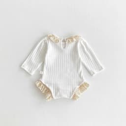 Autumn and Winter Baby Korean Style Lace Round Neck Hollow Pit Strip Long-Sleeved Boomsuit Baby Girl's Hem Lace Boomsuit