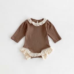 Autumn and Winter Baby Korean Style Lace Round Neck Hollow Pit Strip Long-Sleeved Boomsuit Baby Girl's Hem Lace Boomsuit