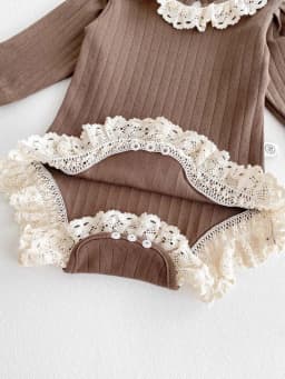 Autumn and Winter Baby Korean Style Lace Round Neck Hollow Pit Strip Long-Sleeved Boomsuit Baby Girl's Hem Lace Boomsuit