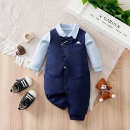 0-18 Baby Bodysuit Gentleman Style Handsome Formal Cotton Comfortable Soft Boys And Girls Summer Short Sleeved Newborn Clothes
