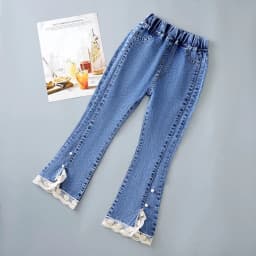 Korean Version of New Girl Denim Jeans Spring and Autumn Casual Denim Trousers Fashion Children Loose Wide-Leg Flared Pants 3-12