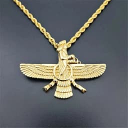Punk Faravahar Ahura Mazda Zoroastrian Pendant Necklace Gold Color Stainless Steel Twist Rope Chains For Men Women Jewelry Gift