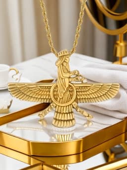 Punk Faravahar Ahura Mazda Zoroastrian Pendant Necklace Gold Color Stainless Steel Twist Rope Chains For Men Women Jewelry Gift