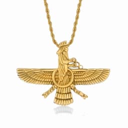 Punk Faravahar Ahura Mazda Zoroastrian Pendant Necklace Gold Color Stainless Steel Twist Rope Chains For Men Women Jewelry Gift