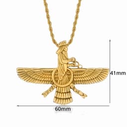 Punk Faravahar Ahura Mazda Zoroastrian Pendant Necklace Gold Color Stainless Steel Twist Rope Chains For Men Women Jewelry Gift