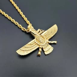 Punk Faravahar Ahura Mazda Zoroastrian Pendant Necklace Gold Color Stainless Steel Twist Rope Chains For Men Women Jewelry Gift