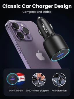 UGREEN 130W USB C Fast Car Charger with PD Cable for For Xiaomi iPhone 17 Samsung Galaxy S24 Laptops Fast USB C Car Charger QC4