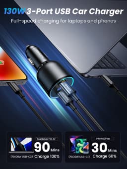 UGREEN 130W USB C Fast Car Charger with PD Cable for For Xiaomi iPhone 17 Samsung Galaxy S24 Laptops Fast USB C Car Charger QC4