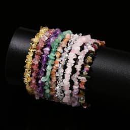 Natural Stone Tourmaline Amethyst Rock Quartz Crystal Chip Bead Bracelet Women Reiki Healing Adjustable Chain Fashion Jewelry