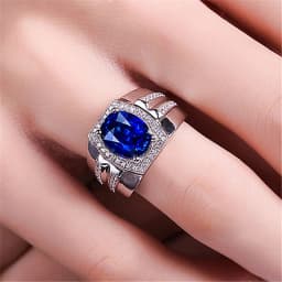 Classic Dark Blue Crystal Egg-shaped Stone Ring For Men Jewelry Trendy 925 Silver Ring Male Bridal Wedding Accessories