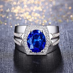 Classic Dark Blue Crystal Egg-shaped Stone Ring For Men Jewelry Trendy 925 Silver Ring Male Bridal Wedding Accessories