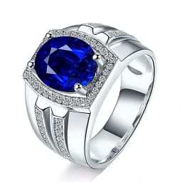 Classic Dark Blue Crystal Egg-shaped Stone Ring For Men Jewelry Trendy 925 Silver Ring Male Bridal Wedding Accessories