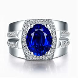 Classic Dark Blue Crystal Egg-shaped Stone Ring For Men Jewelry Trendy 925 Silver Ring Male Bridal Wedding Accessories