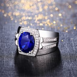 Classic Dark Blue Crystal Egg-shaped Stone Ring For Men Jewelry Trendy 925 Silver Ring Male Bridal Wedding Accessories