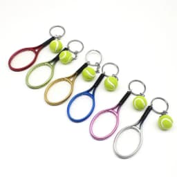12Pcs Simulated Mini Tennis Racket Keychain for Women Men Metal Car Keyring Backpack Ornament Accessories Sports Souvenirs Gifts