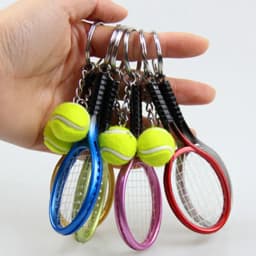 12Pcs Simulated Mini Tennis Racket Keychain for Women Men Metal Car Keyring Backpack Ornament Accessories Sports Souvenirs Gifts