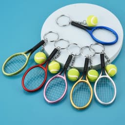 12Pcs Simulated Mini Tennis Racket Keychain for Women Men Metal Car Keyring Backpack Ornament Accessories Sports Souvenirs Gifts