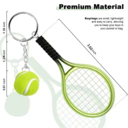 12Pcs Simulated Mini Tennis Racket Keychain for Women Men Metal Car Keyring Backpack Ornament Accessories Sports Souvenirs Gifts