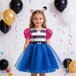 Baby Girls Cartoon Cat Mesh Dresses with Headband Party Halloween Christmas Children Doll Cosplay playhouse 2PCS Cosplay Costume