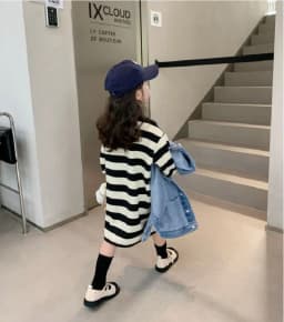 Girls Stripes Dresses Autumn Spring Long Sleeve polo neck Sweatshirt Dress Kids Fashion Casual Clothes 1-10 Years
