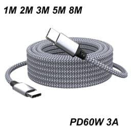 1M 2M 3M 5M 8M USB Type C To Type C Cable PD 60W 3A Fast Charging Data Sync Extension Cable for IPhone13 Samsung Camera Laptop