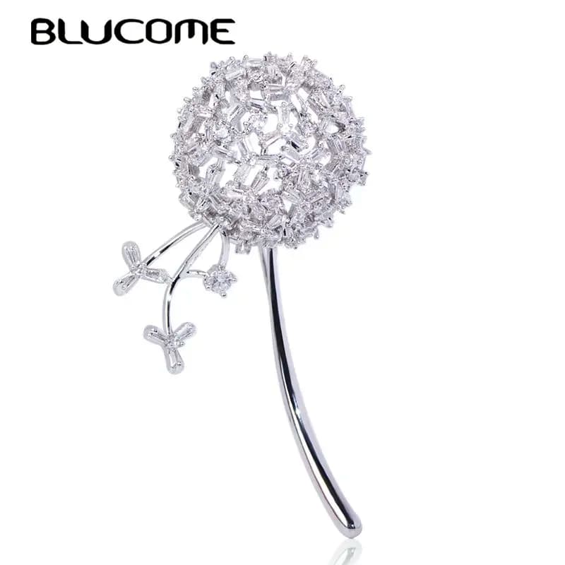 Blucome Beautiful Dandelion Shape Brooches Copper Cubic Zircon Jewelry Pins For Women Girls Clothes Scarf Hat Accessories