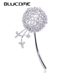 Blucome Beautiful Dandelion Shape Brooches Copper Cubic Zircon Jewelry Pins For Women Girls Clothes Scarf Hat Accessories