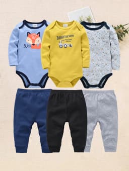 6 Pcs Baby Clothes Boys Romper Long Sleeve Bodysuit Trousers Baby Clothing Sets Onesize and Pants Suit Newborn Gift